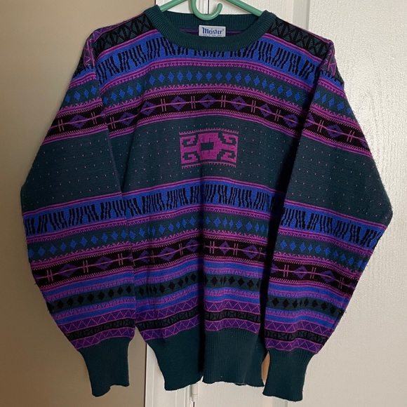 Meister Vintage 80’s Unisex Patterned Ski Crewneck Sweater. Size Medium. - Picture 1 of 5